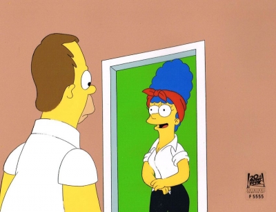 Homer Simpson with hair and Marge Simpson